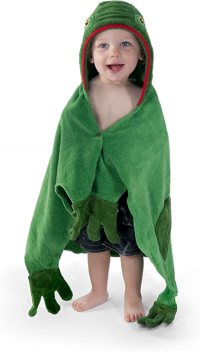 Toalla de rana para niños, tamaño pequeño, con capucha verde para bañera, playa o piscina, toalla 100% algodón para niños, lavable a máquina