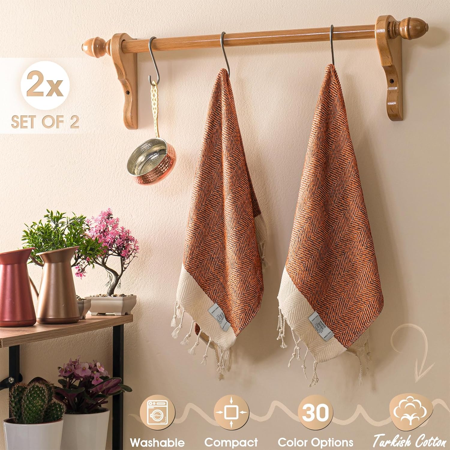 EPHESUS TOWELS Juego de 2 toallas de mano, 18 x 30 pulgadas, algodón turco, toalla de mano turca en espiga para baño, cocina, invitados, cara,