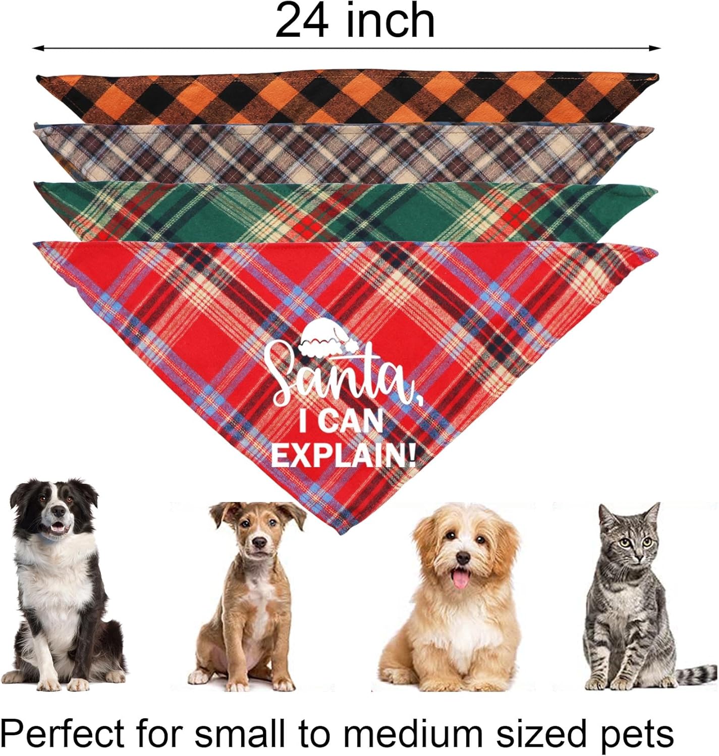 Bandanas para perros de Halloween, Día de Acción de Gracias, Navidad, paquete de 4 bandanas de varios tamaños para perros pequeños, medianos y