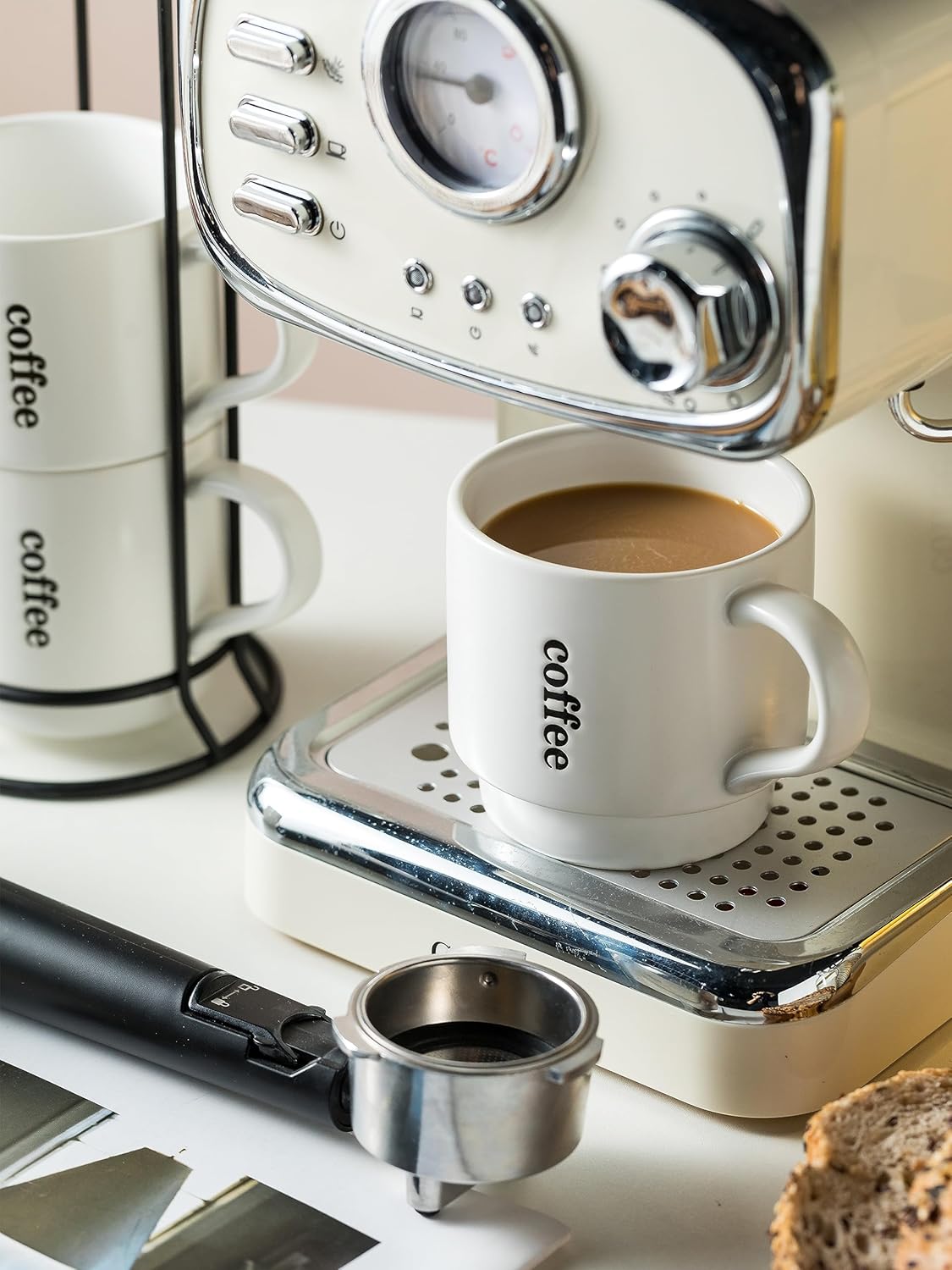 KOKUNKA Tazas de café con estante, tazas de café de cerámica grandes de 13 onzas para café, té, cacao, leche, bebidas de chocolate, aptas para
