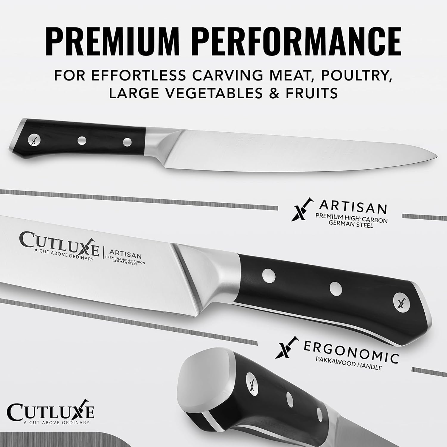 Cutluxe Juego de cuchillos de trinchar  Tenedor y cuchillo de trinchar para carne, barbacoa, pechuga, pavo  Acero alemán de alta calidad afilado
