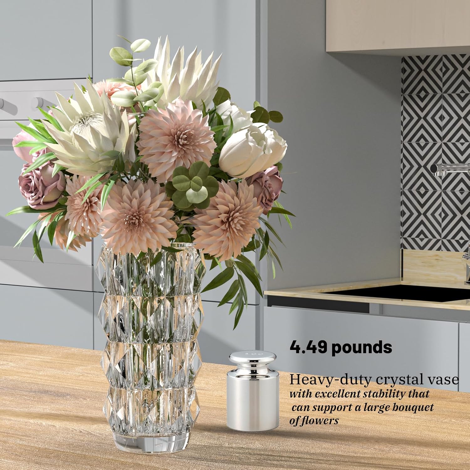 Florero de cristal de 8.9 pulgadas, resistente para centros de mesa, flores, decoración del hogar, grandes jarrones de vidrio transparente para mesa