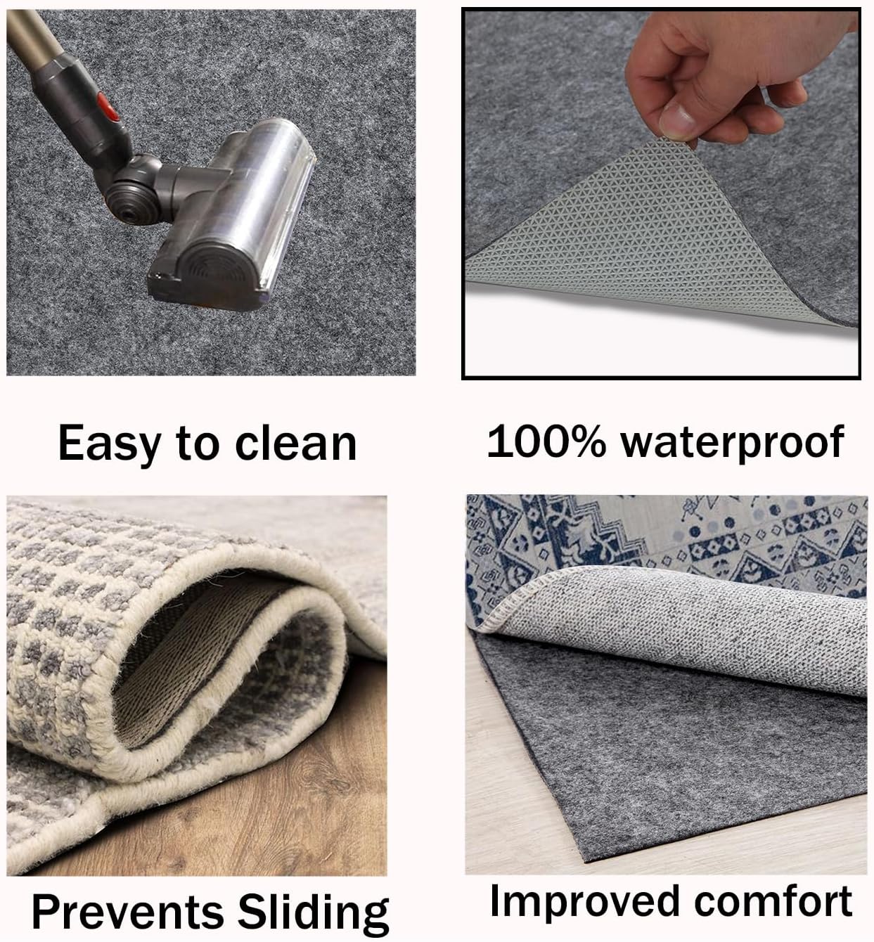 Almohadilla de alfombra 100% impermeable, tapete de área extra grande de 6 x 9 pies, antideslizante, para todos los pisos y acabados, almohadilla de