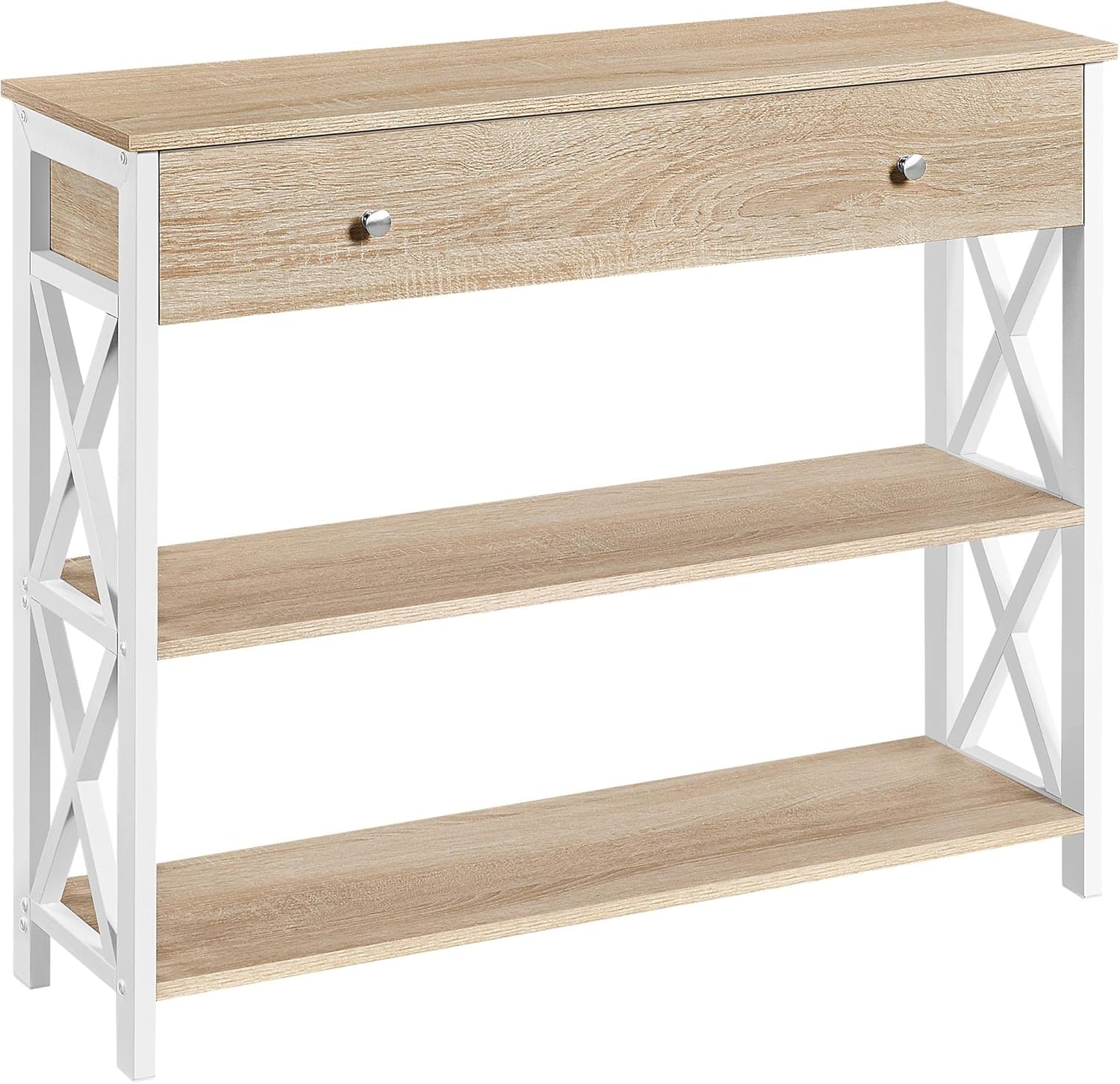 Yaheetech – Mesa recibidor retro de 3 niveles con cajón para la entrada, alta con almacenamiento para sala de estar, mesa de sofá con cajón largo y