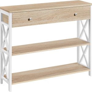 Yaheetech – Mesa recibidor retro de 3 niveles con cajón para la entrada, alta con almacenamiento para sala de estar, mesa de sofá con cajón largo y Yaheetech – Mesa recibidor retro de 3 niveles con cajón para la entrada, alta con almacenamiento para sala de estar, mesa de sofá con cajón largo y