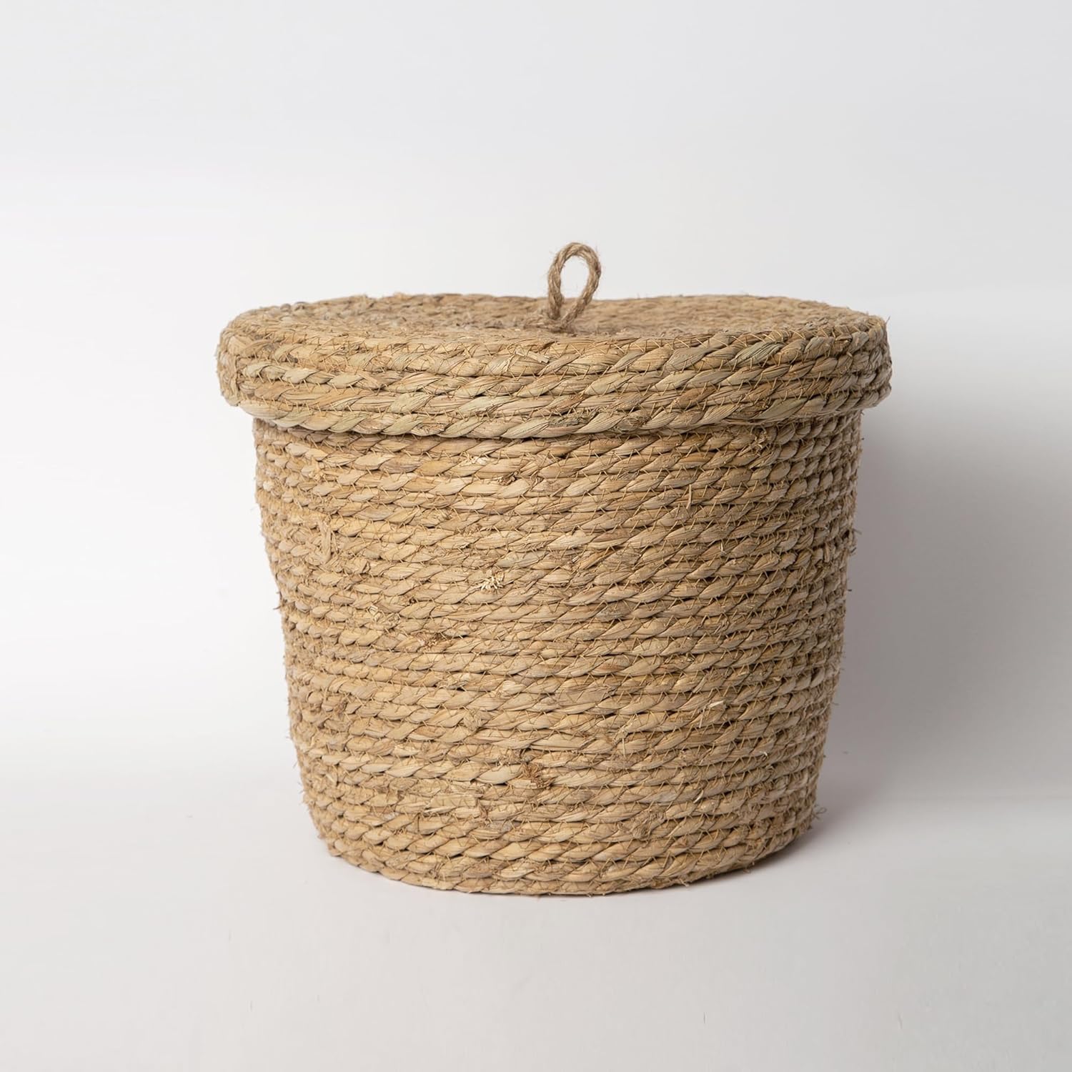 Cesta artesanal de algas marinas con tapa. Cestas decorativas para almacenamiento. Cesta de cuerda natural con tapa. Cestas tejidas de pastos