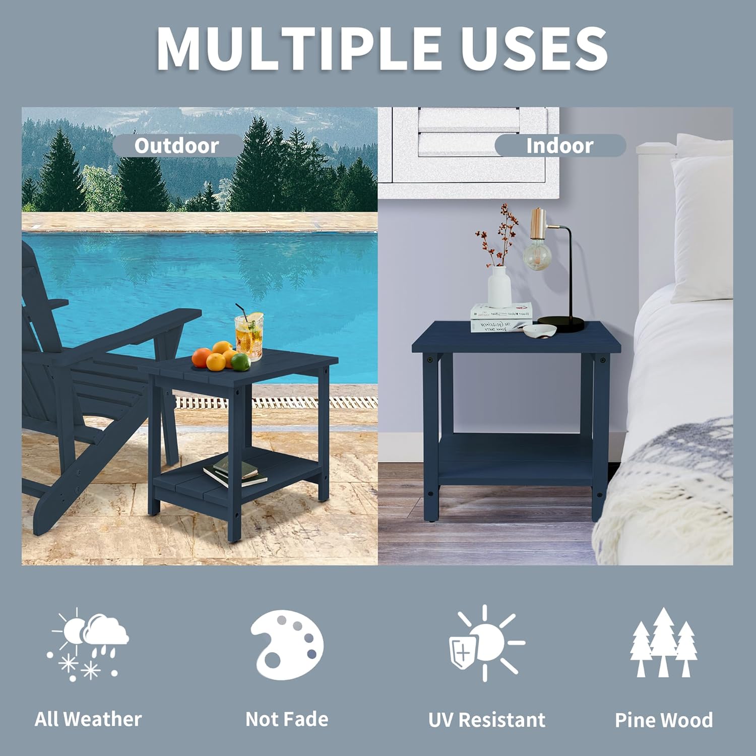 RKVPCNE Mesa auxiliar para exteriores, mesas auxiliares de patio para exteriores, mesa de patio pequeña, mesa auxiliar cuadrada para patio, piscina,