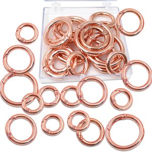 24 anillos de resorte de gatillo, clip de mosquetón circular, llaveros de carpeta dorada, clip de llavero de metal, ganchos redondos a presión para 24 anillos de resorte de gatillo, clip de mosquetón circular, llaveros de carpeta dorada, clip de llavero de metal, ganchos redondos a presión para