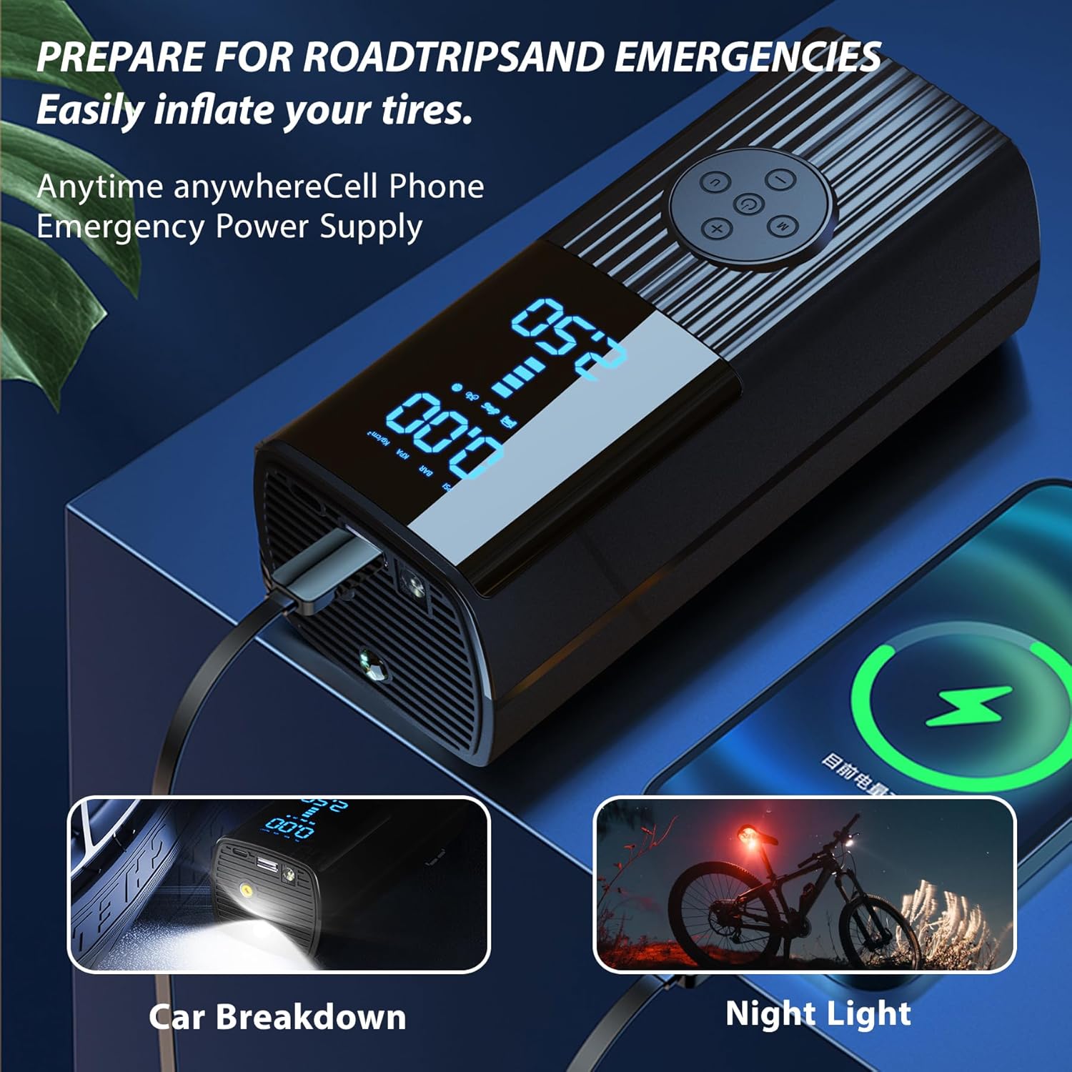 Inflador de neumáticos, compresor de aire portátil, bomba de aire portátil de 20000 mAh y 180 psi para neumáticos de automóvil, pantalla LCD de