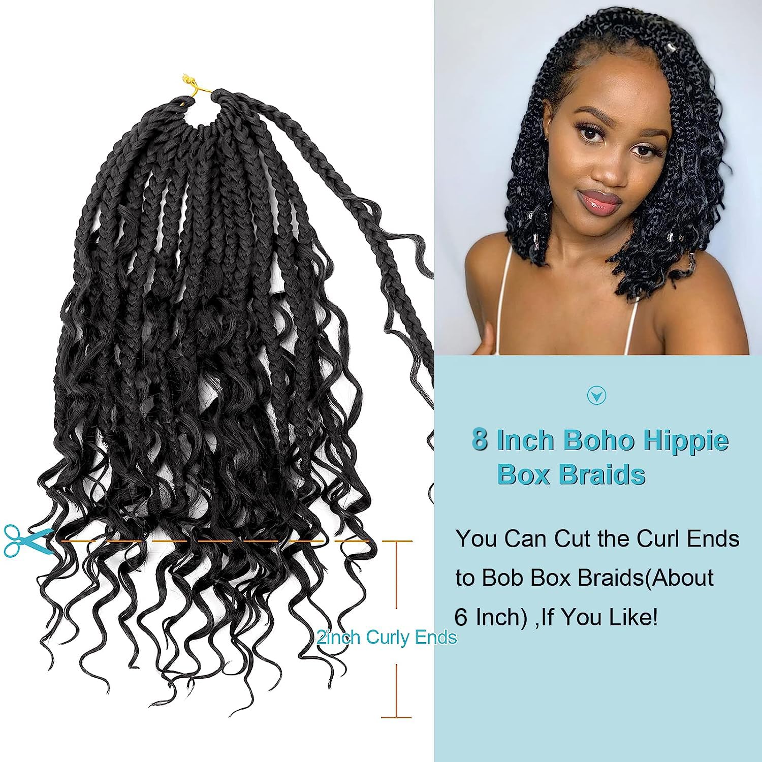 Goddess – Trenzas de ganchillo con extremos rizados, trenzas bohemias de 8 pulgadas, paquete de 8 paquetes de 3 trenzas de ganchillo, extensiones de