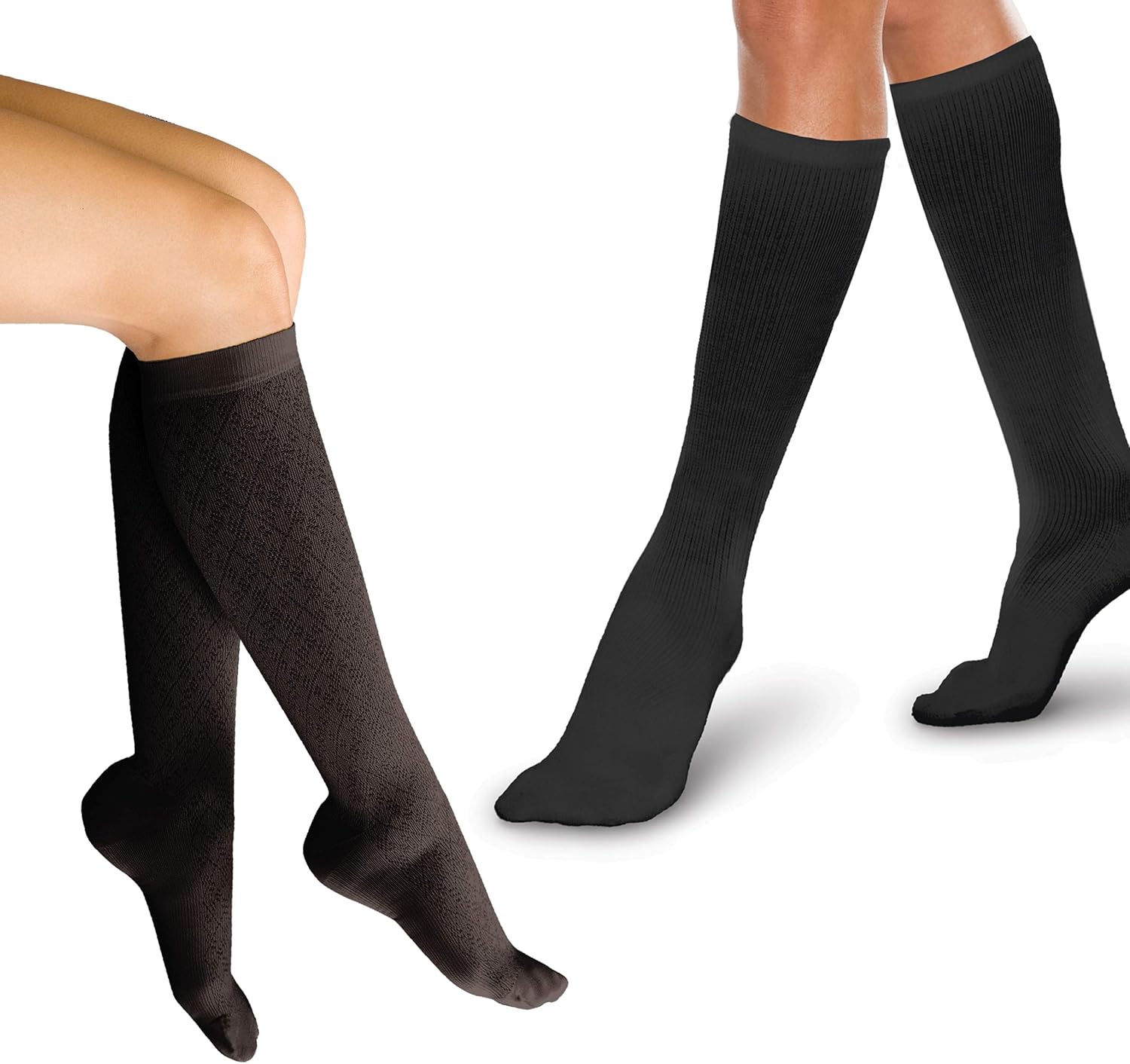 Core-Spun & TherafirmLIGHT – Paquete de 2 calcetines de compresión graduados de luz médica de 10-15 mmHg para mujer, estilo casual y de vestir
