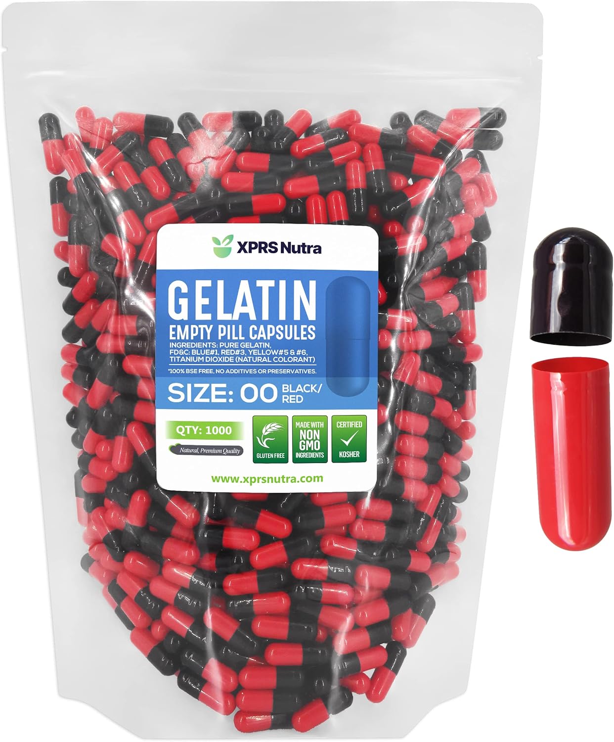 XPRS Nutra Size 00 Empty Capsules – 1000 Count Empty Gelatin Capsules – Empty Pill Capsules – DIY Capsule Filling – Fillable Pill Capsules Empty Gel