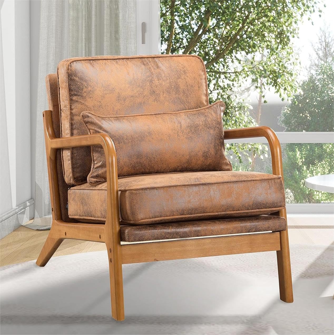 Silla decorativa para sala de estar, sillón tapizado moderno de mediados de siglo con almohada, sillón de lectura, cómoda silla decorativa para