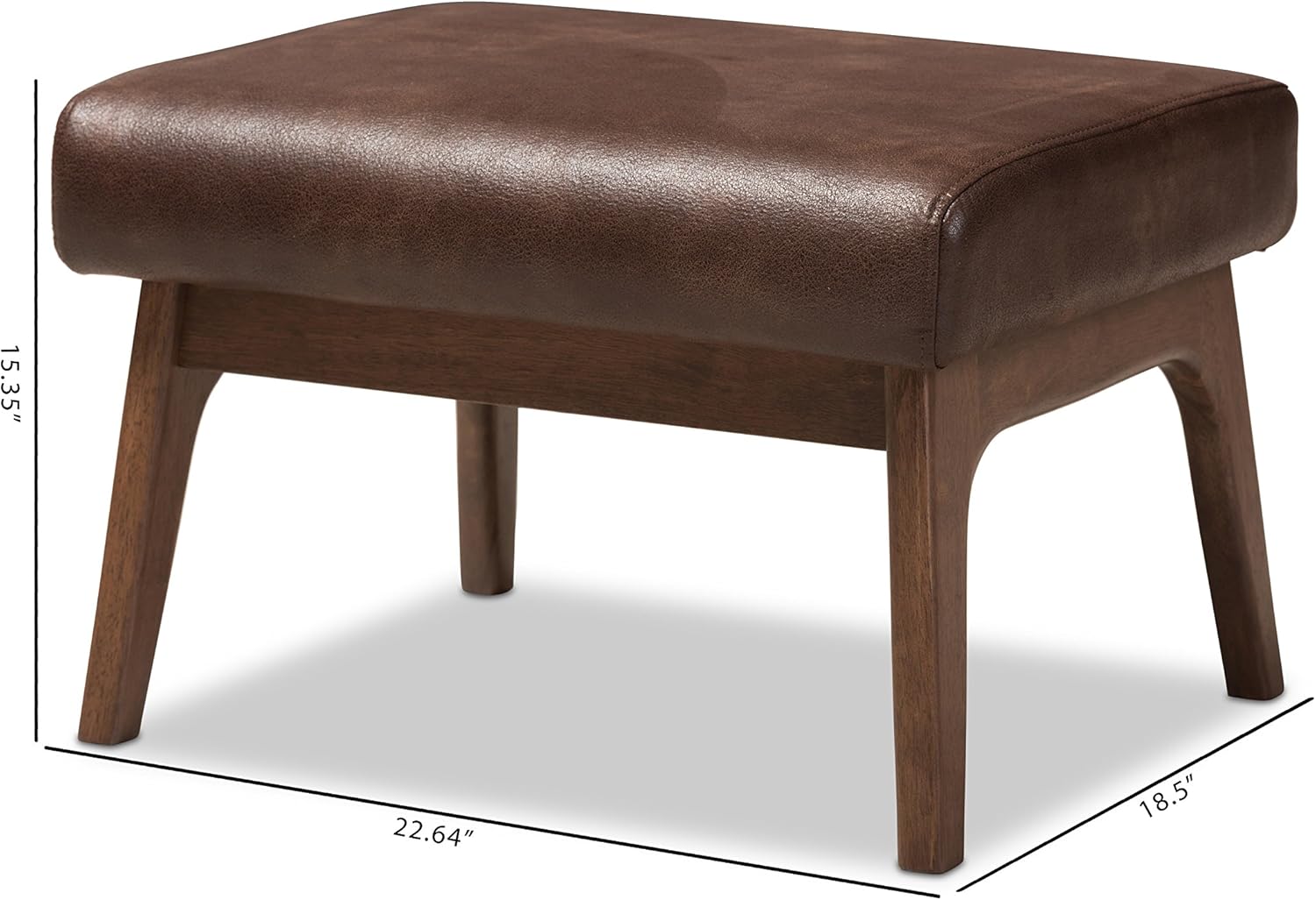 Baxton Studio Birk Mid-Century – Otomana moderna de piel sintética envejecida de madera de nogal, color marrón oscuro
