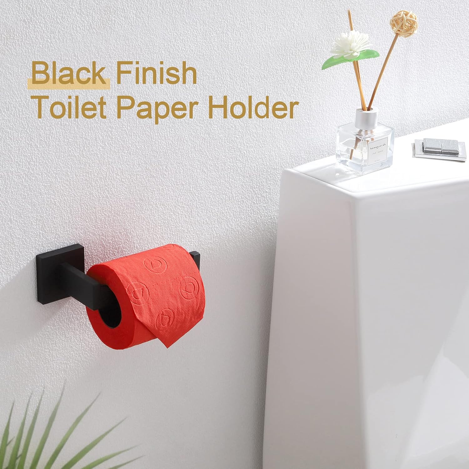KOKOSIRI Soporte para rollo de papel higiénico, barra de toalla de baño, soporte para toallas de mano, negro mate B2003BK+B3003BK