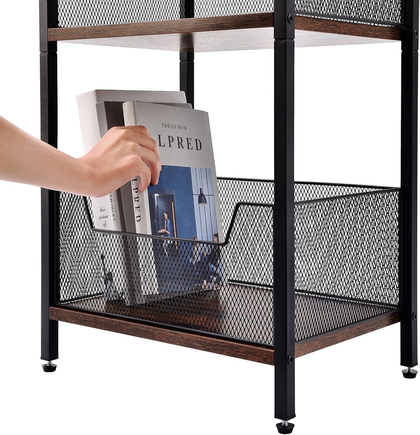 Mesa auxiliar de 3 niveles, mesa auxiliar industrial retro pequeña, soporte de estante pequeño con espacio de almacenamiento, mesa de estante de