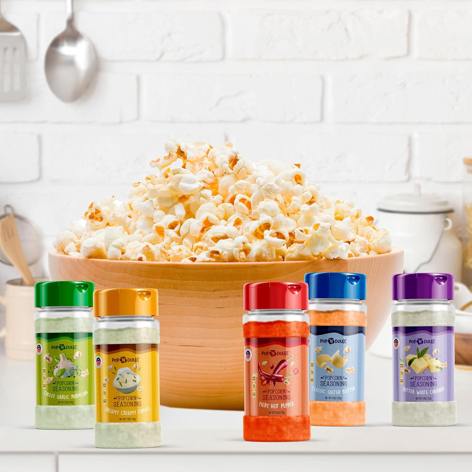 Paquete variado de condimentos de palomitas de maíz, 5 kit de sabor gourmet de 2.5 onzas, sin OMG, sin gluten, suministros esenciales para la noche