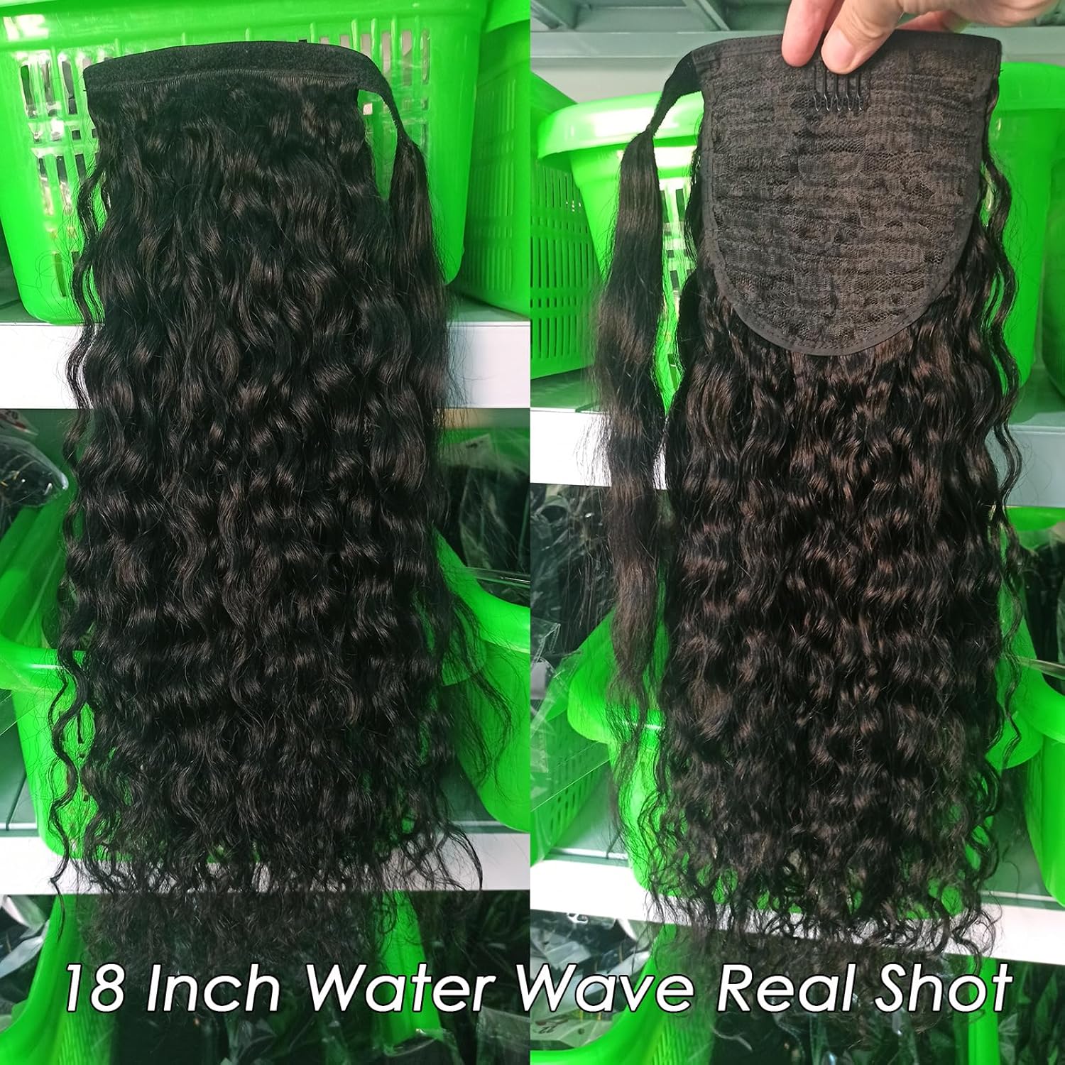 Extensión de cola de caballo de cabello humano, onda de agua, pasta mágica, ondulado, natural, coleta de caballo rizada 100% real, extensiones de