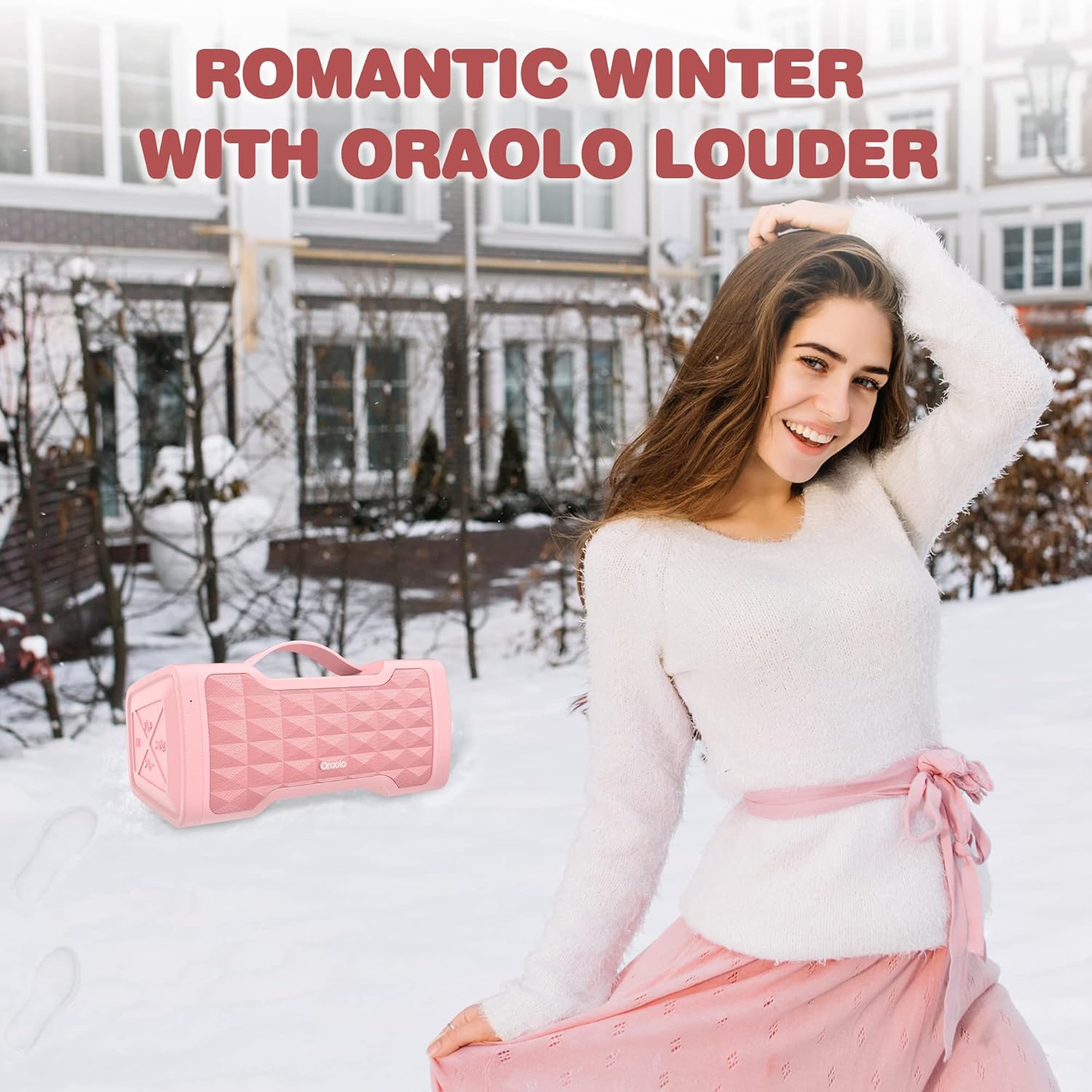 Oraolo Altavoz rosa Bluetooth más fuerte 40W altavoz portátil inalámbrico gran sonido estéreo, IPX6 impermeable, soporta entrada USBAUX, micrófono
