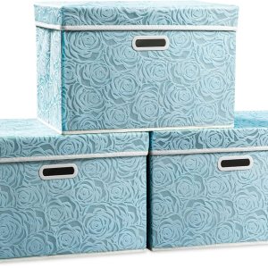 PRANDOM Cubos de almacenamiento plegables más grandes con tapas, cajas de almacenamiento decorativas de tela, canastas organizadoras con asas de PRANDOM Cubos de almacenamiento plegables más grandes con tapas, cajas de almacenamiento decorativas de tela, canastas organizadoras con asas de