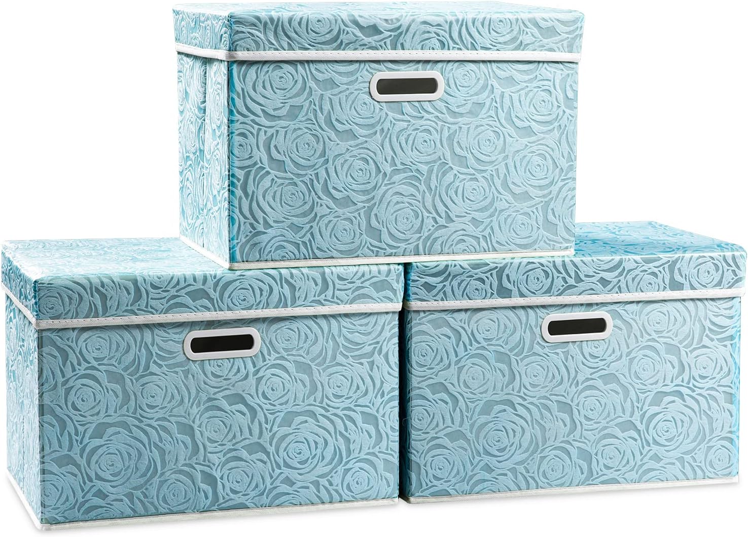 PRANDOM Cubos de almacenamiento plegables más grandes con tapas, cajas de almacenamiento decorativas de tela, canastas organizadoras con asas de