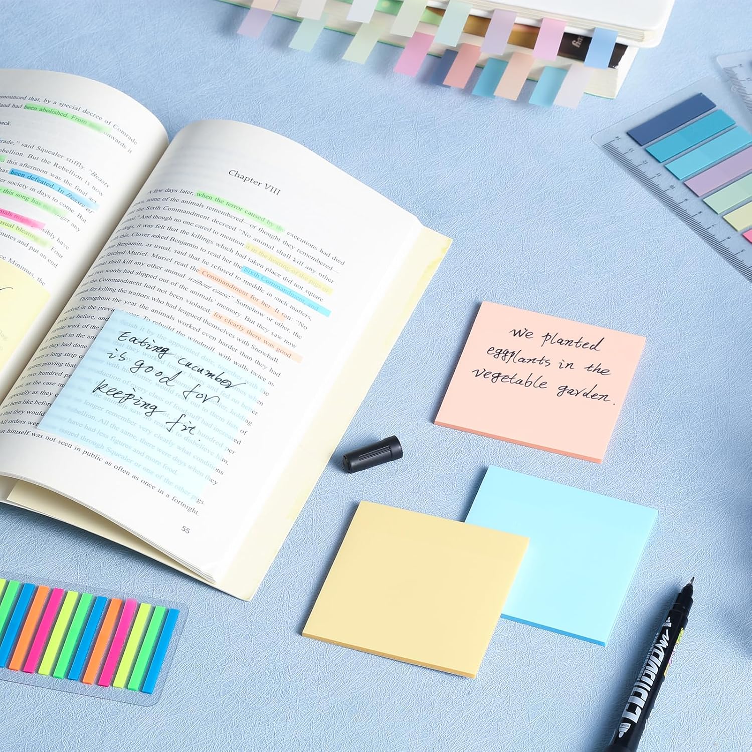 Kit de anotación de libros, 1050 pestañas de libro con rotulador, notas adhesivas transparentes, pestañas adhesivas, marcadores de libros, pestañas