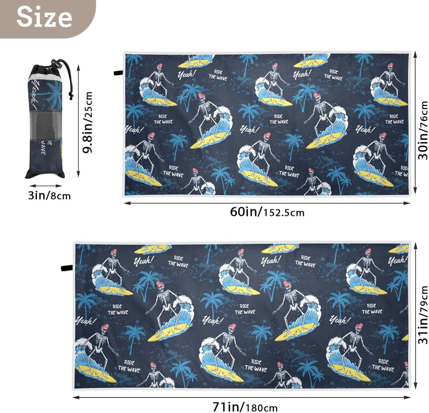 Skulls Skeletons – Toalla de playa gruesa de gran tamaño para adultos, secado rápido, toalla de viaje de alta absorción con bolsa de almacenamiento,