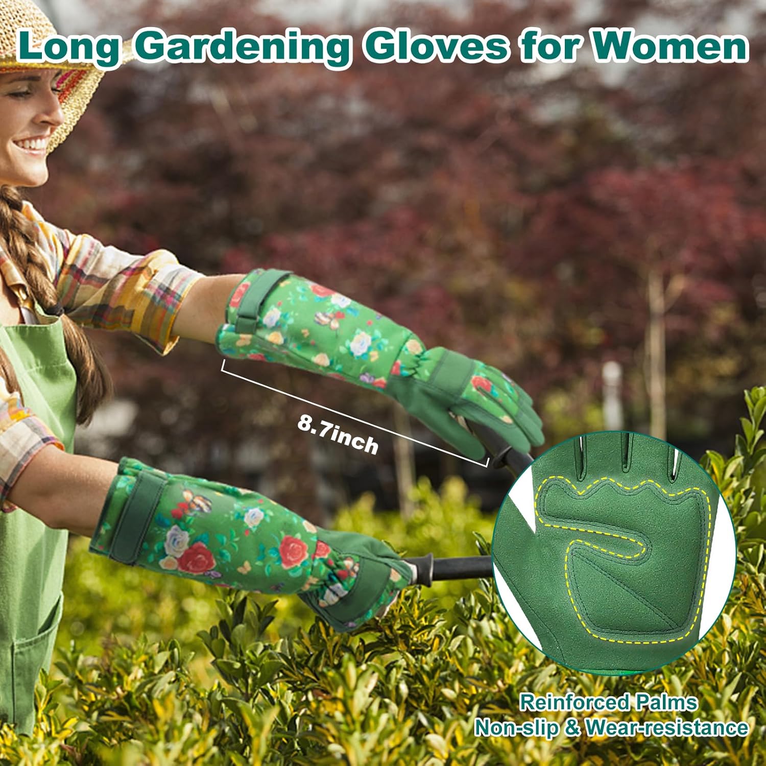 Guantes de jardinería para mujer, guantes de rosas para jardinería, a prueba de espinas, guantes largos de jardín para mujer, guantes de cuero