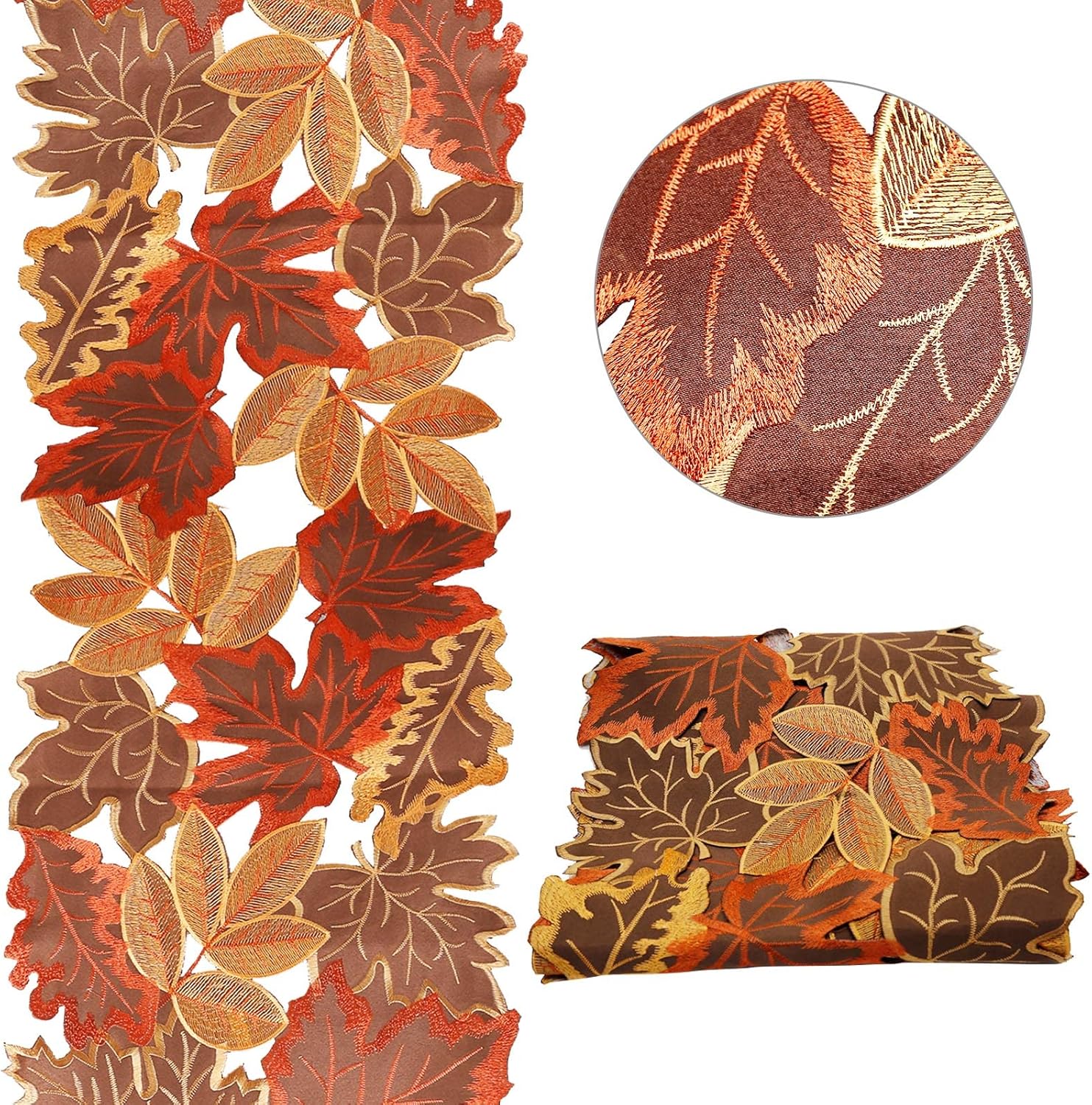 Camino de mesa de cosecha de otoño de 13 x 70 pulgadas, con apliques de hojas bordadas, camino de mesa de hojas de arce para decoración del hogar,