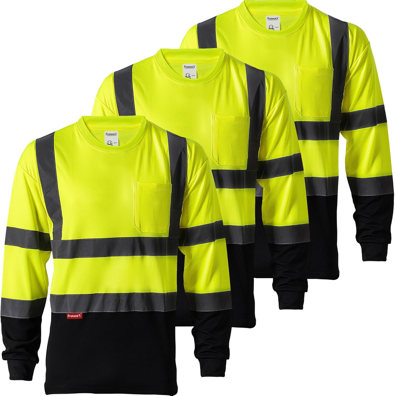 ProtectX Camisetas de seguridad reflectantes de manga larga resistentes para hombre, de alta visibilidad para construcción, clase 2-3 tipo R