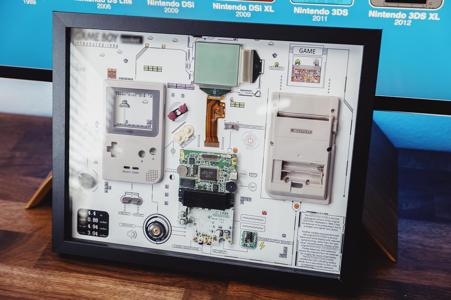 Disassembled Gameboy Pocket With Frame, Disassemble GBP Art, Gameboy Pocket Teardown, Wall Decor, Frame Wall Art, Gift For Him, Game Decor