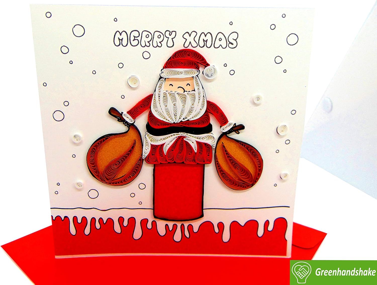 Tarjeta de Navidad Quilling Colección 3D  Tarjeta de felicitación única dedicada hecha a mano, diseño para todas las ocasiones (Santa Claus Climbing