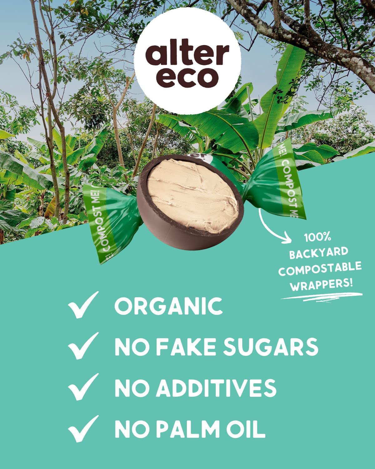 Alter Eco  Trufas de crema de menta  58% cacao oscuro puro, comercio justo, orgánico, sin OMG, trufas de chocolate negro sin gluten  60 trufas