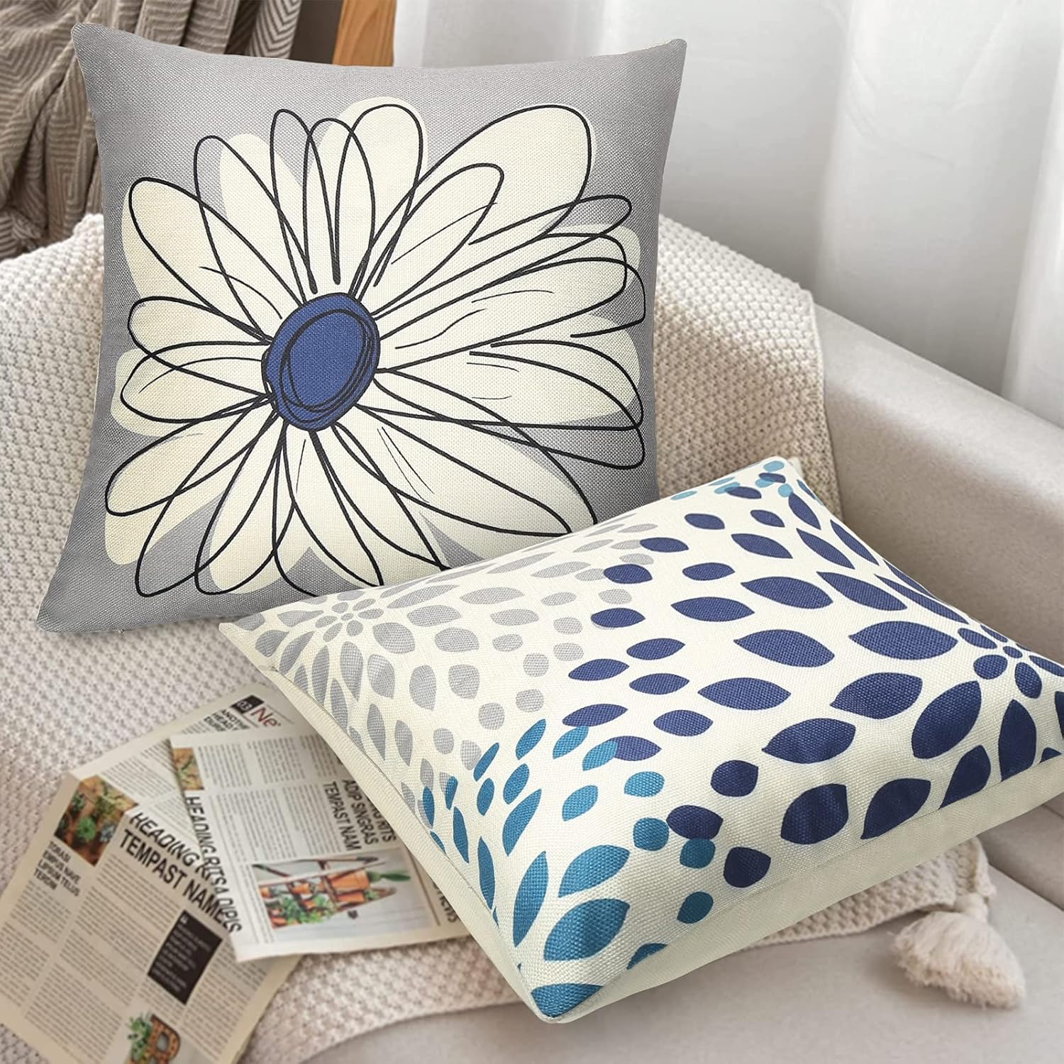 Baidast Juego de 4 fundas de almohada azules de 16 x 16 pulgadas, fundas decorativas para sofá, para interiores y exteriores, decoración del hogar
