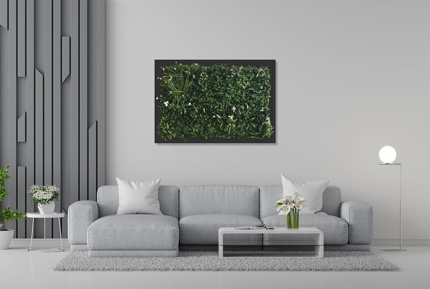 Arte artificial para pared, ensamblado en una variedad de colores y estilos (vegetación tradicional, marco negro, 44 x 29 pulgadas)