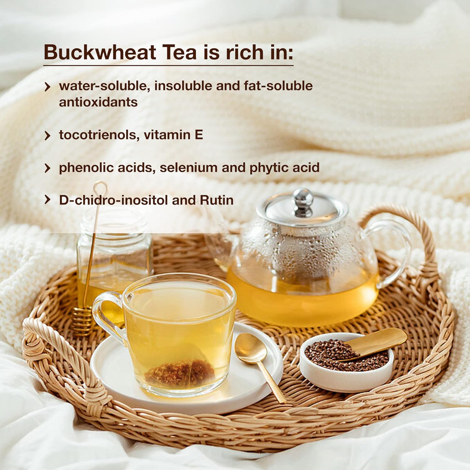 Té de trigo sarraceno del Himalaya, 30 bolsitas de té piramidales de seda de maíz, 0.21 oz cada una, té tartario tostado sin cafeína  Grado premium,