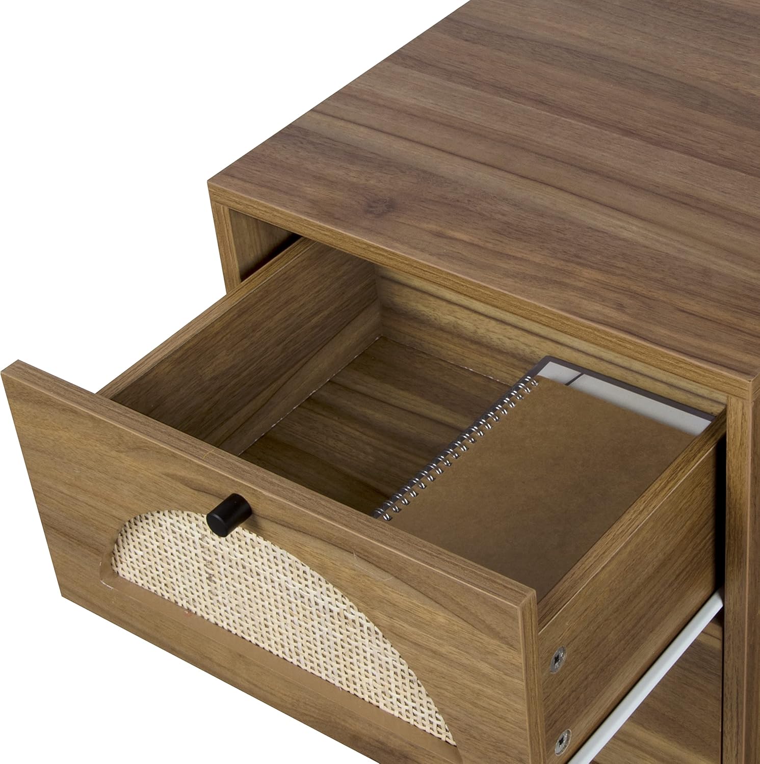 ORRD Juego de 2 mesitas de noche de ratán con cajones de almacenamiento, mesa auxiliar de madera para decoración del hogar para sala de estar,