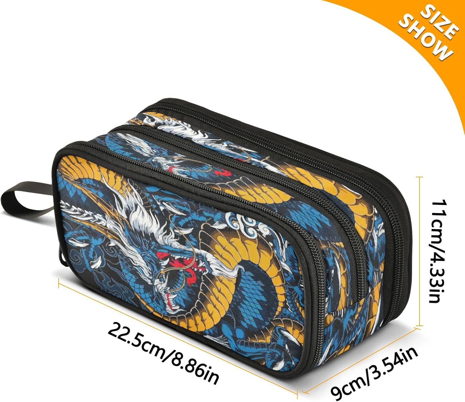 Fisyme Estuche para lápices de dragón azul de dibujos animados, caja de gran capacidad, para maquillaje, organizador de papelería, para escuela,