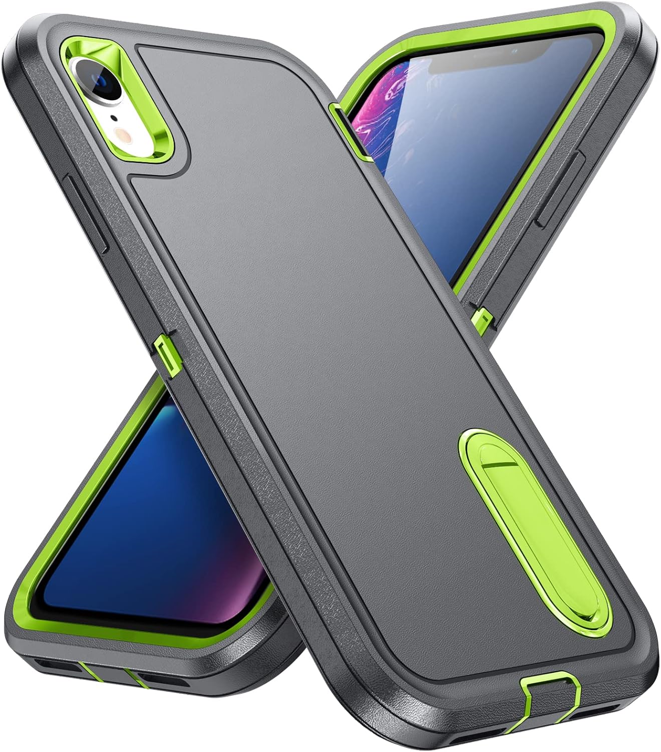 AWZHYDT Funda para iPhone XR, iPhone XR con soporte integrado, a prueba de golpes, polvo y caídas, protección de grado militar para Apple iPhone XR
