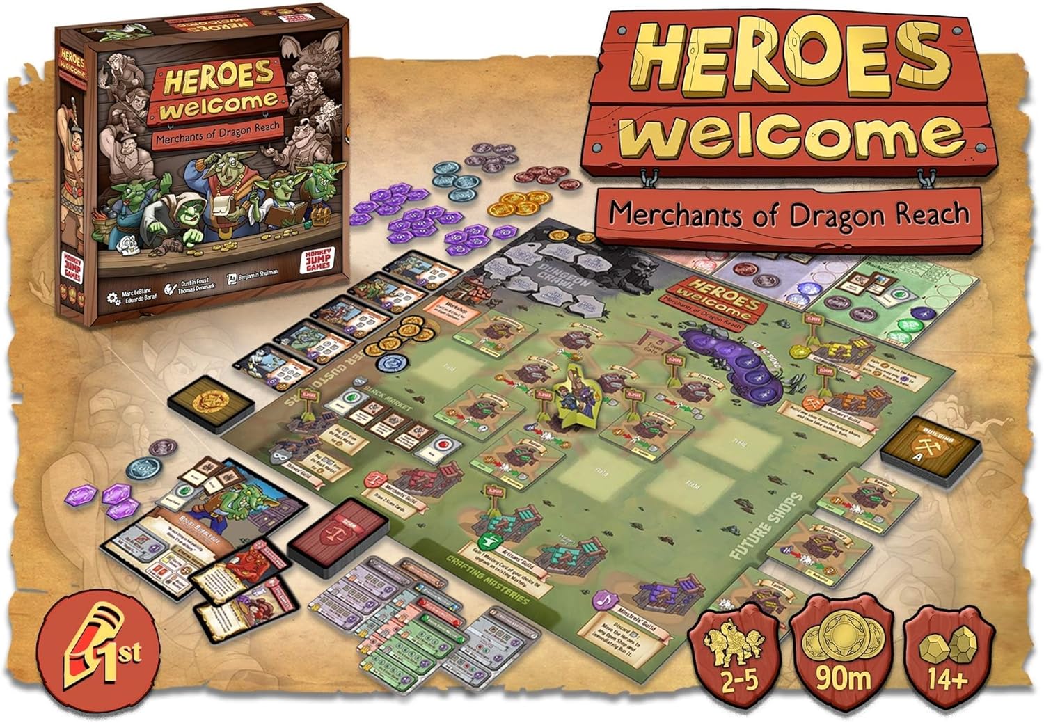 Pencil First Games Juego de mesa de bienvenida de héroes un juego económico de correr una tienda para los héroes y monstruos de Pencil First Games