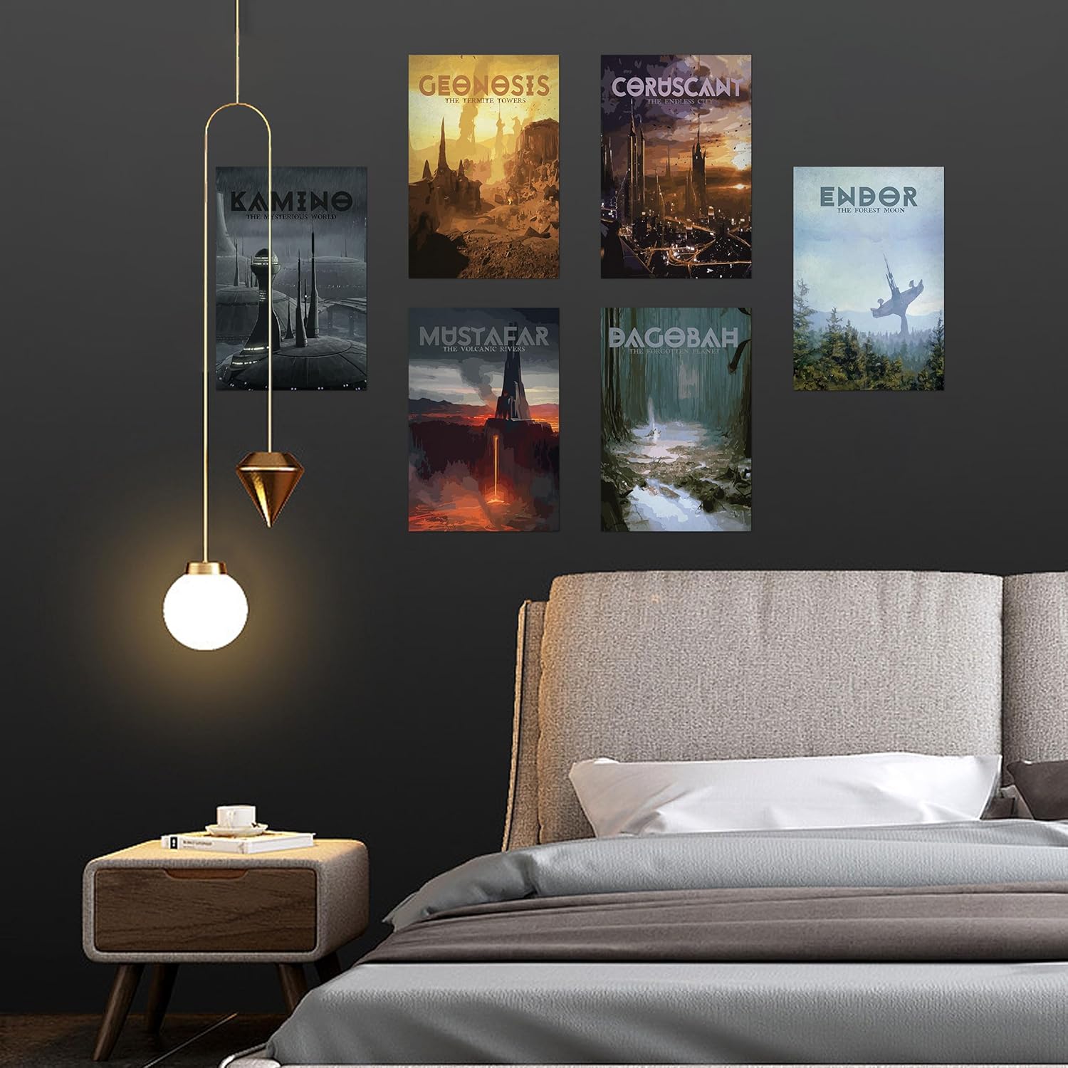 Paquete de 12 pósteres de película de estrellas estilo viaje de 8 x 12 pulgadas, póster espacial de cartón, arte de pared para sala de estar de