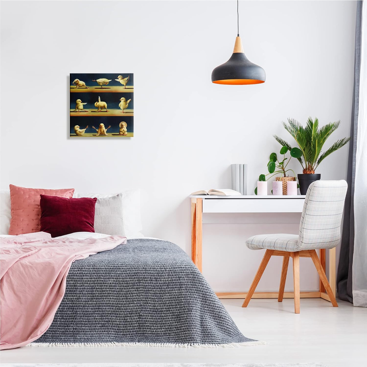 Stupell Industries Lienzo decorativo para pared con diseño de pollitos de yoga y animales de granja, diseño de Lucia Heffernan, 17 x 17 pulgadas,