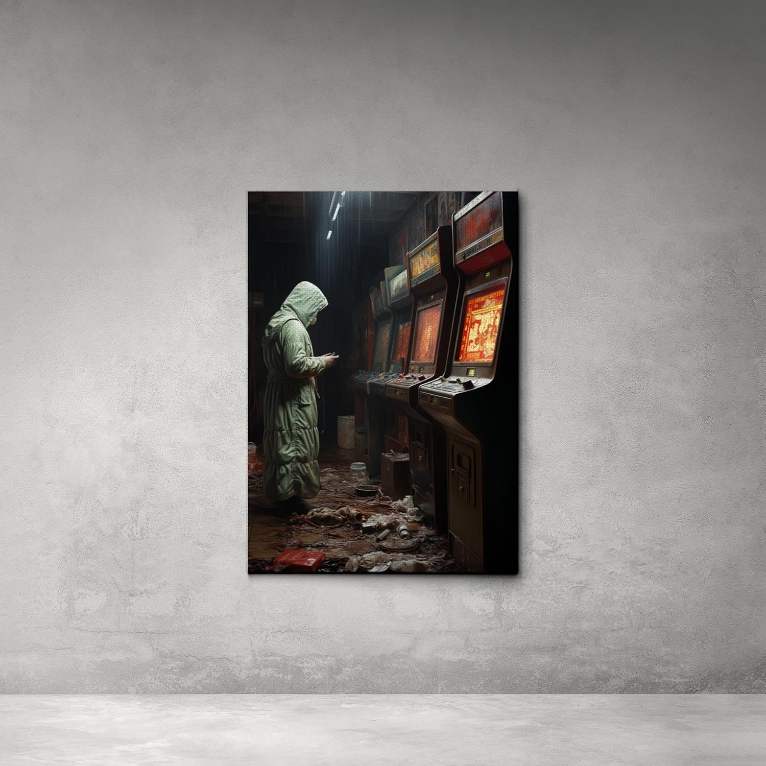Ghost in an Abandoned Arcade, Nostalgia Poster, Art Poster Print, Dark Academia, Gothic Retro., Canvas Prints, Wall Decor
