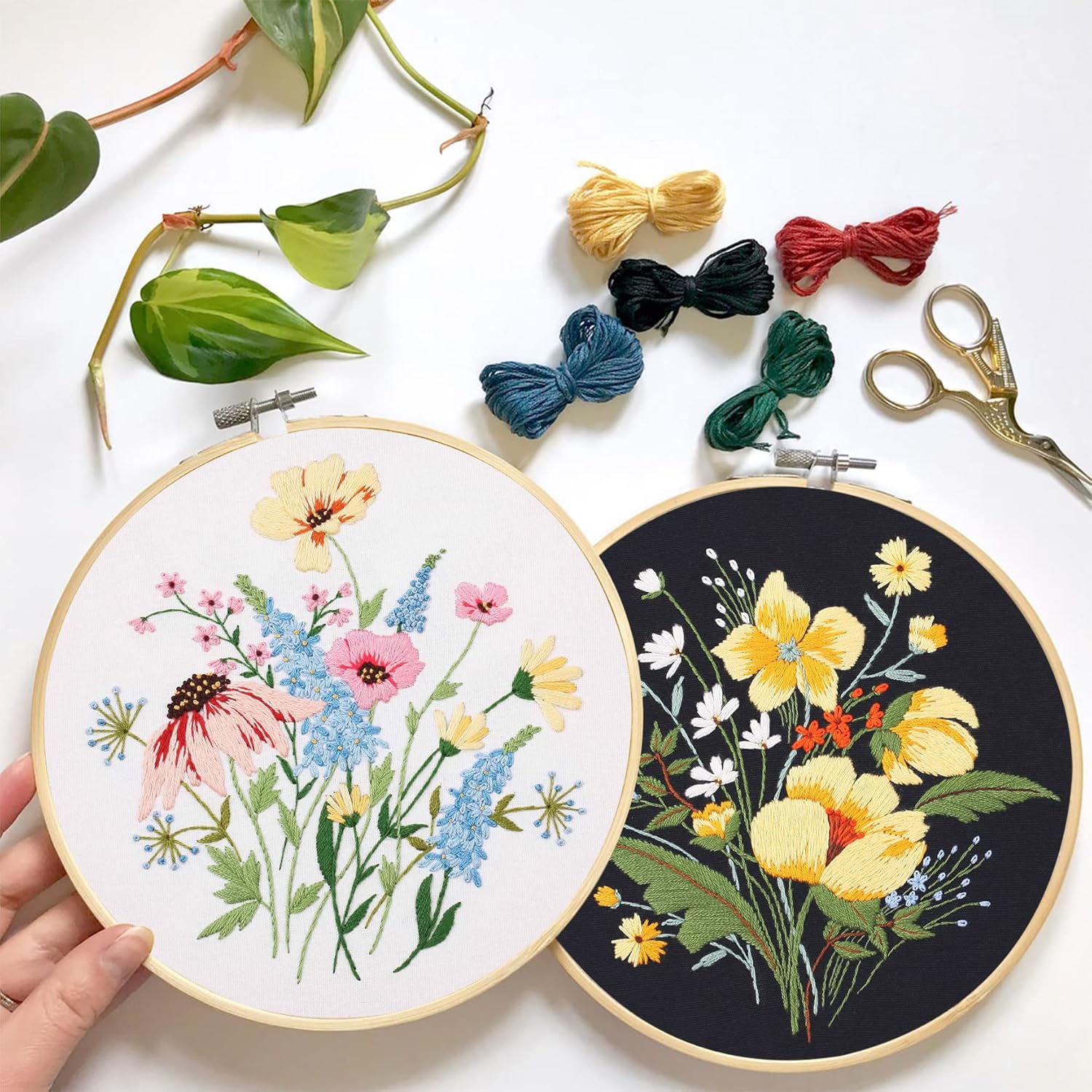 Santune Paquete de 4 bordados de flores para principiantes y adultos, kits de punto de cruz para principiantes bordado a mano con patrones de