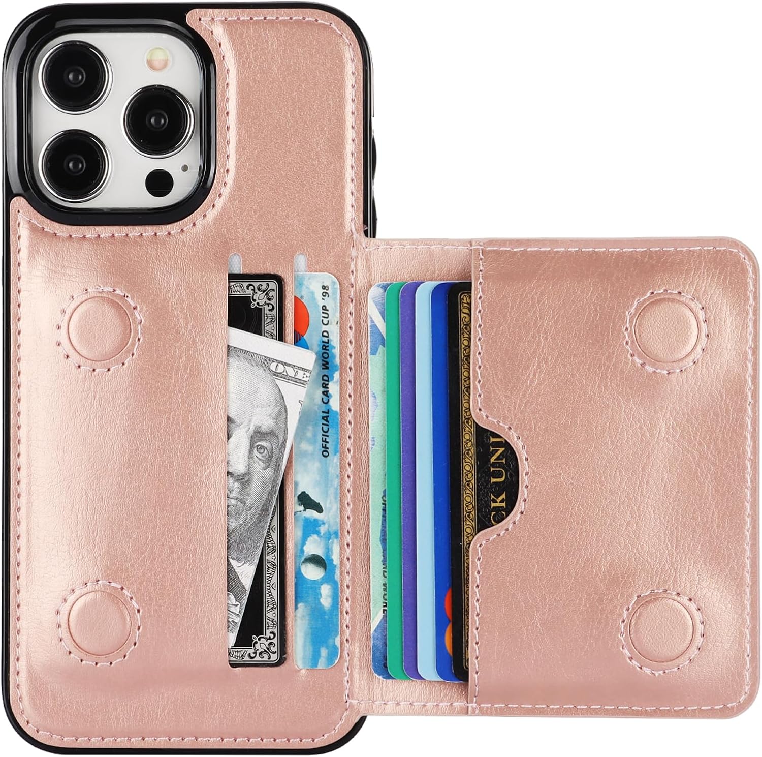 KIHUWEY Funda tipo cartera compatible con iPhone 15 Pro Max, soporte para tarjetas de crédito, de cuero de primera calidad, cierre magnético oculto,