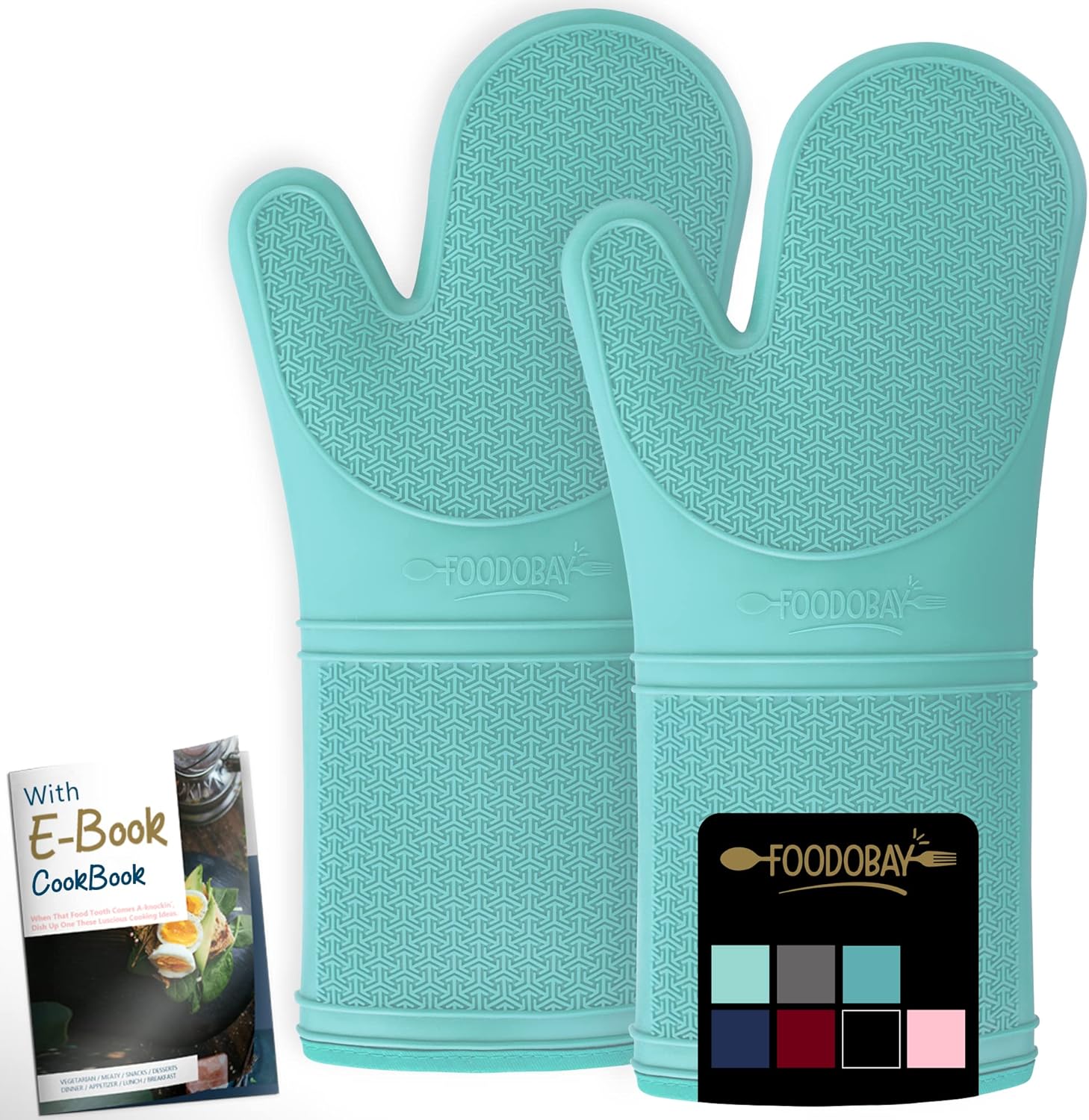 Guantes de horno de silicona resistentes al calor, 500F – 14.5 pulgadas, extra largos, diseño de agarre, guantes de horno de silicona con forro