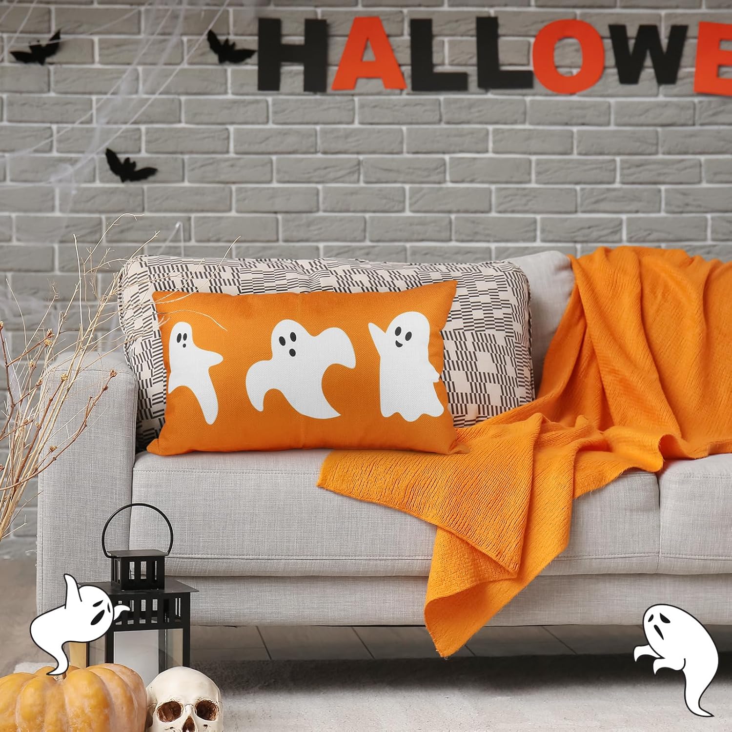Funda de almohada de Halloween de 12 x 20 pulgadas, fantasma, Halloween, lumbar, de lino, fundas de almohada decorativas para decoración del hogar