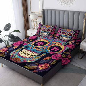 Juego de sábanas de calavera de azúcar divididas tamaño King para cama ajustable, sábanas y fundas de almohada, sábanas y fundas de almohada, 5 Juego de sábanas de calavera de azúcar divididas tamaño King para cama ajustable, sábanas y fundas de almohada, sábanas y fundas de almohada, 5