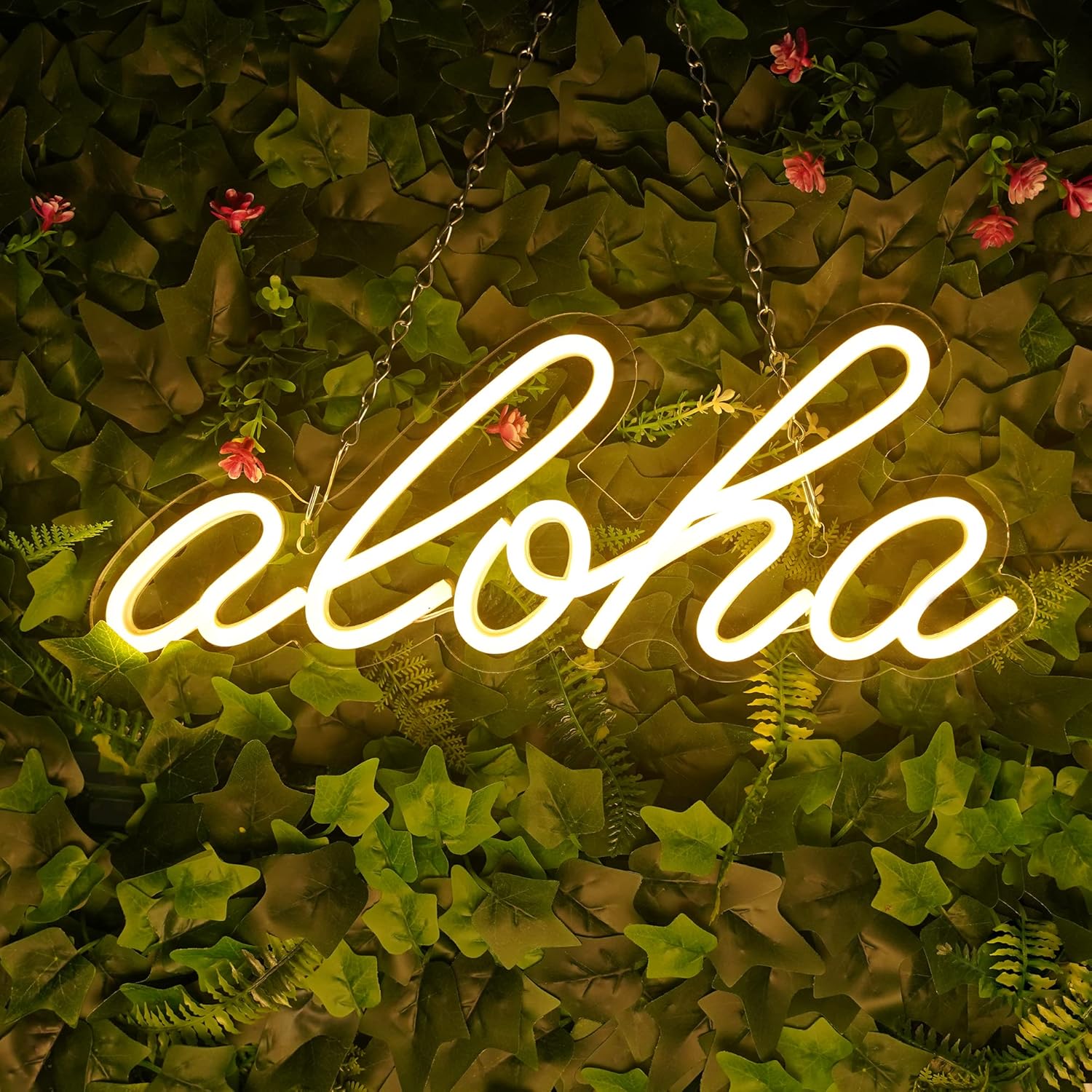 Aloha – Letrero de neón blanco cálido Aloha para decoración de pared, 14.9 x 5.9 pulgadas, luces LED de neón 3D decorativas con funcionamiento por
