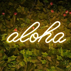 Aloha – Letrero de neón blanco cálido Aloha para decoración de pared, 14.9 x 5.9 pulgadas, luces LED de neón 3D decorativas con funcionamiento por Aloha – Letrero de neón blanco cálido Aloha para decoración de pared, 14.9 x 5.9 pulgadas, luces LED de neón 3D decorativas con funcionamiento por